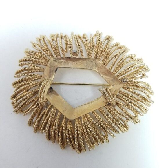 Vintage Funky Gold Tone Fringe Brooch, Retro 70s Style Lapel Pin, Estate - Picture 5 of 6